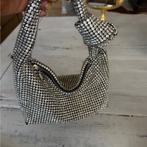 Silver Crystal-Embellished Women’s Shoulder Bag